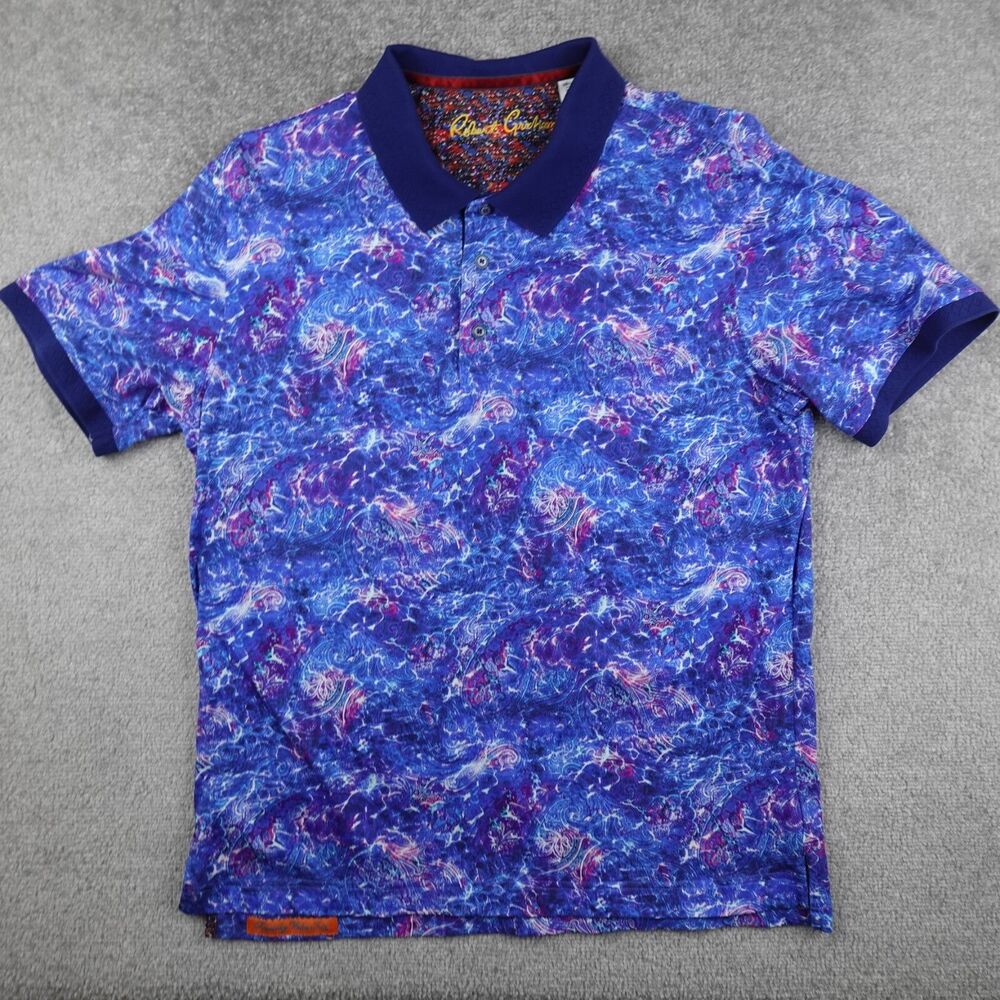 Robert Graham Shirt Men's M Blue Paisley AOP Polo Contrast Collar Preppy